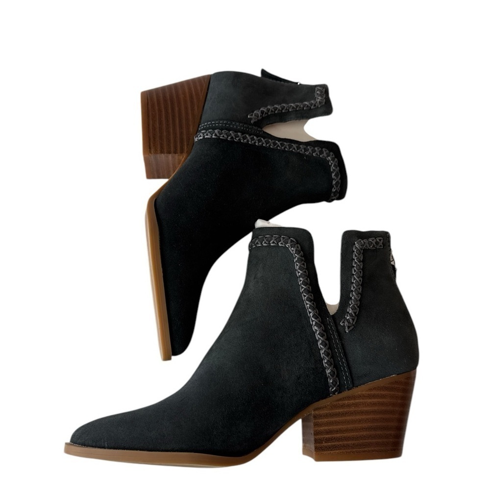 Dolce Vita Dylan Notch Side Suede Ankle Bootie Dark Gray Heel Leather Boots 6 - Picture 4 of 6